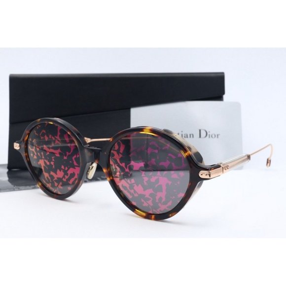 New Christian Dior Umbrage 0X3 HM3 Round Havana Gold Sunglasses Pink Lens - Picture 1 of 12